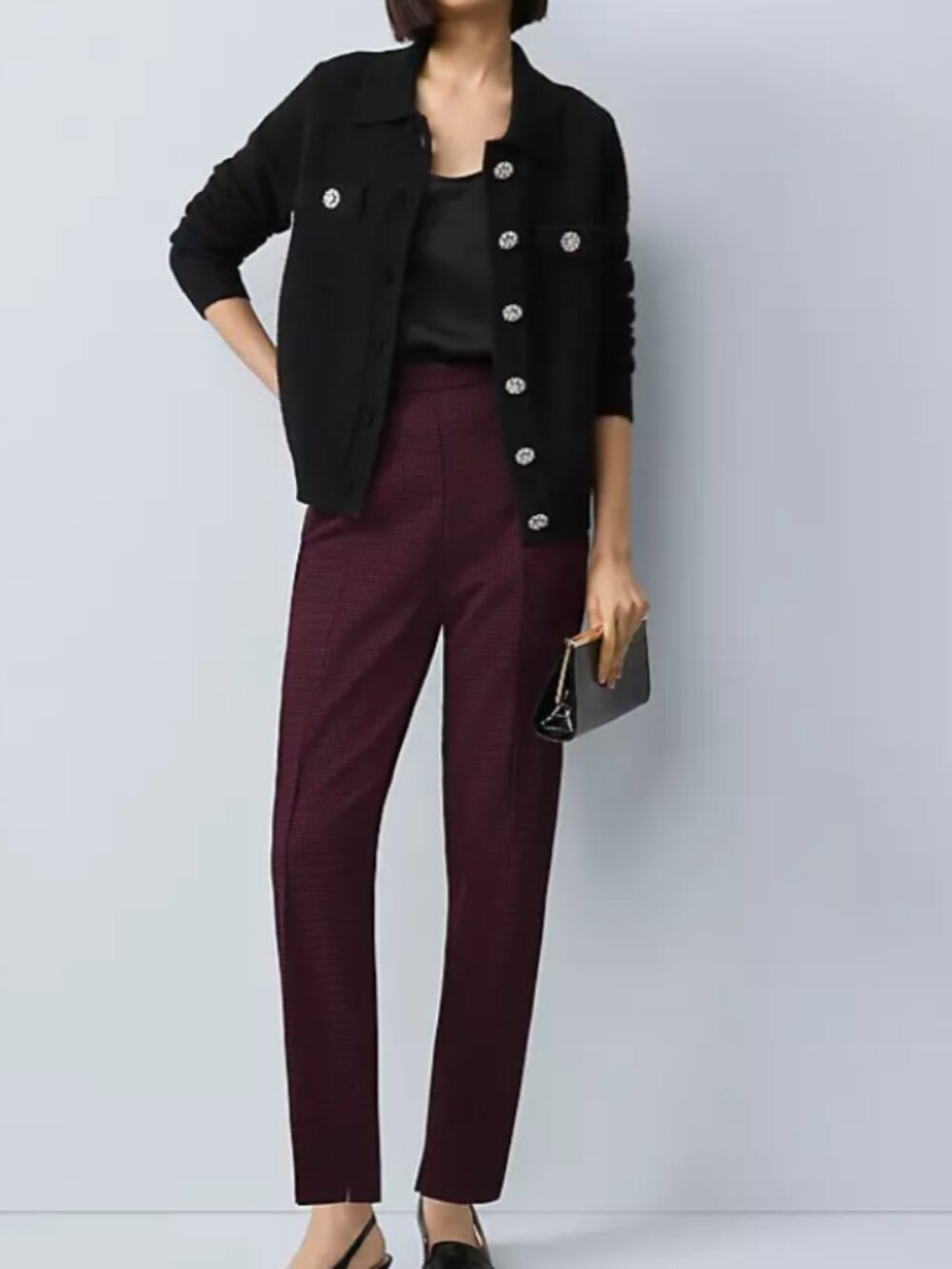 Ann Taylor Natalie Pant in Classic Houndstooth, Windsor Wine Size Petite 10 NWT